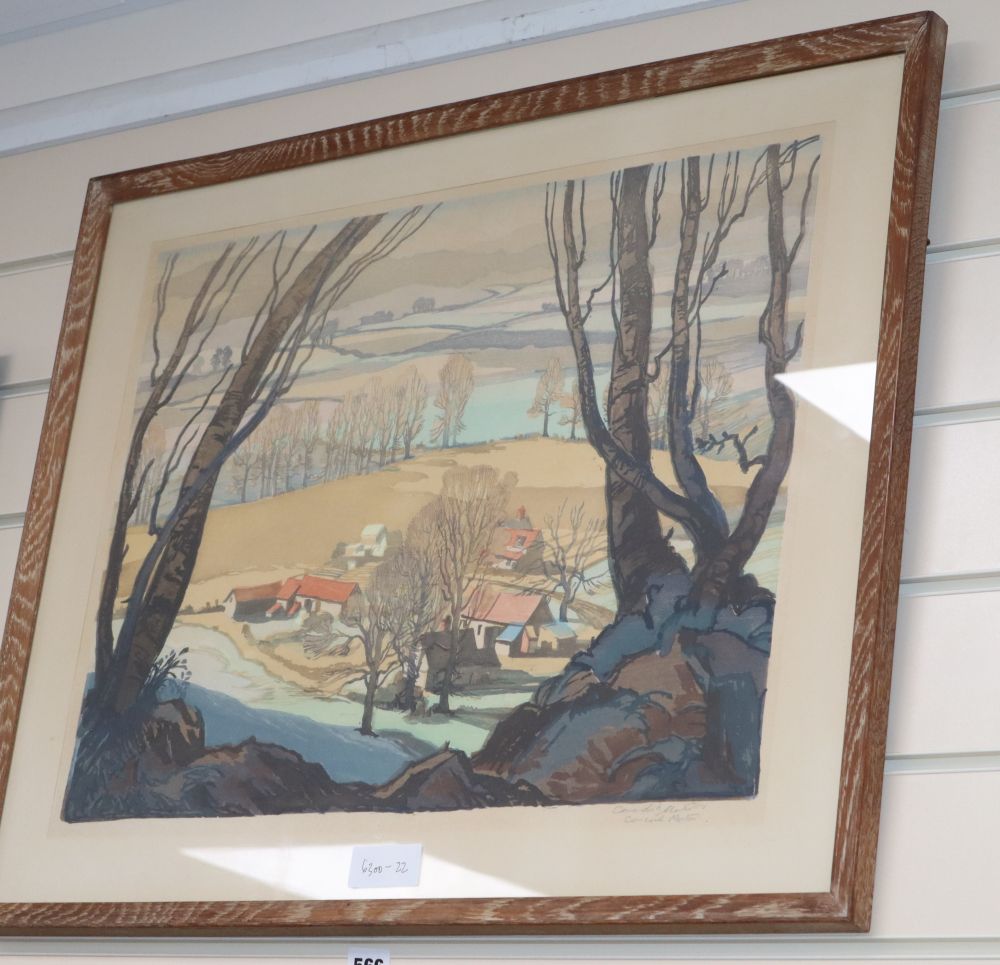 Concord and Cavendish Morton, woodblock print, Appley Farm, Isle of Wight, signed in pencil, 41 x 52cm